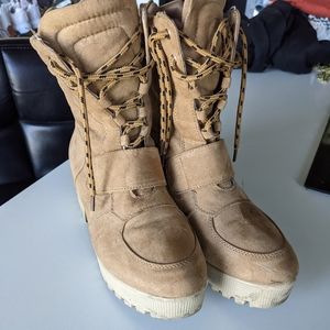 Beige faux suede boots